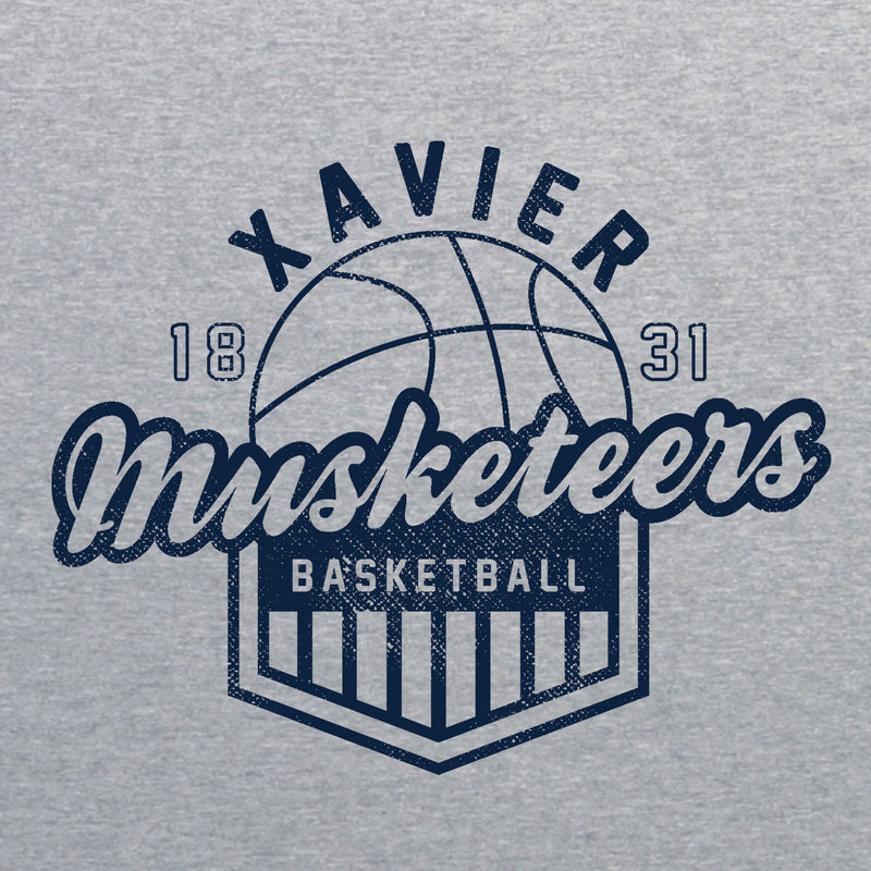 Xavier University Musketeers Vintage Basketball Shield Short Sleeve T Shirt - Sport Grey