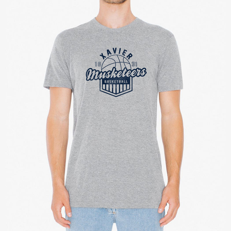 Xavier University Musketeers Vintage Basketball Shield Short Sleeve T Shirt - Sport Grey