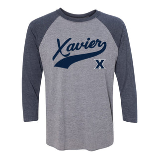 Xavier University Musketeers Baseball Script Raglan - Premium Htr/Vintage Navy