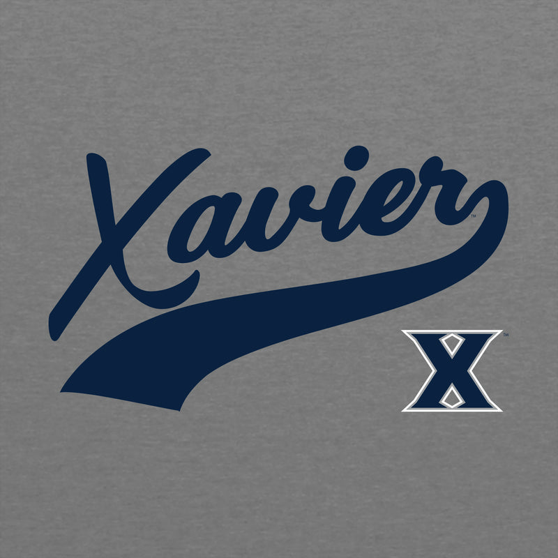 Xavier University Musketeers Baseball Script Raglan - Premium Htr/Vintage Navy