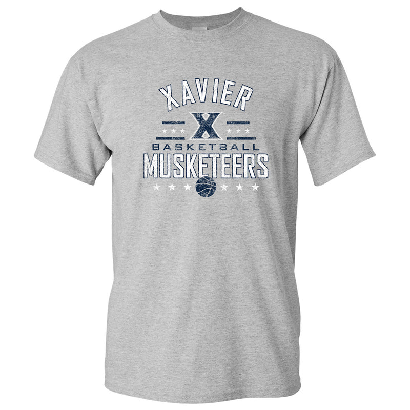 Xavier University Musketeers Basketball Arch Stars Basic Cotton Short Sleeve T Shirt - Sport Grey