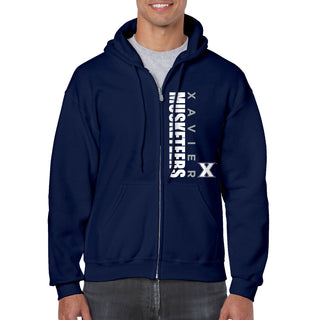 Xavier University Musketeers Vertical Block Left Chest Full Zip Hoodie - Navy