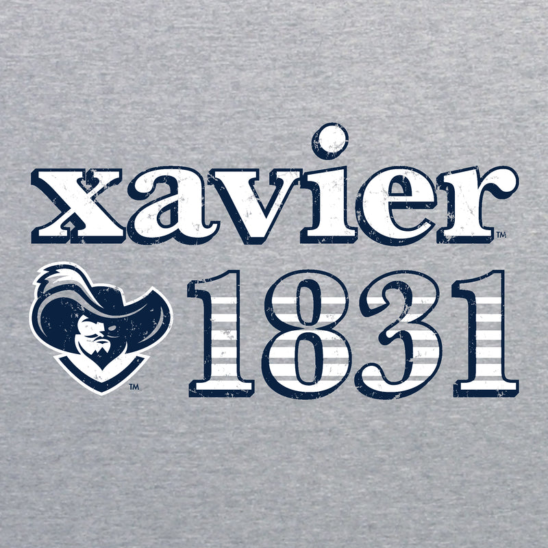 Xavier University Musketeers Throwback Year Stripe Heavy Blend Crewneck - Sport Grey