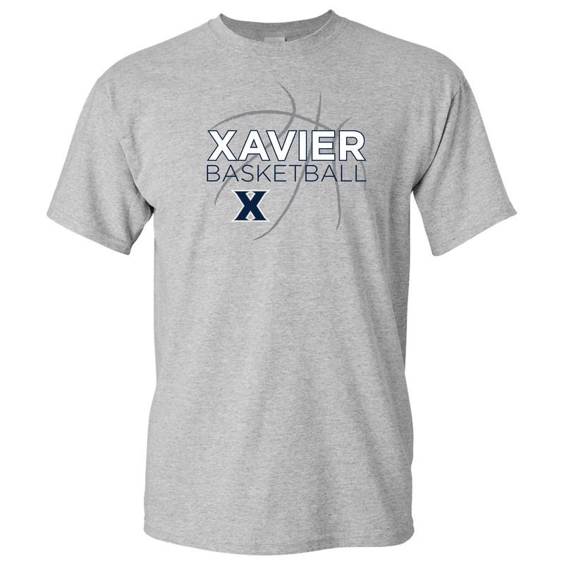 Xavier University Musketeers Basketball Sketch Basic Cotton Short Sleeve T Shirt - Sport Grey