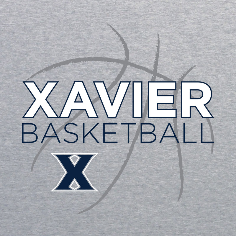 Xavier University Musketeers Basketball Sketch Basic Cotton Short Sleeve T Shirt - Sport Grey