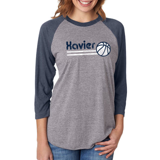 Xavier University Musketeers Basketball Bubble Next Level Raglan T Shirt - Premium Heather/Vintage Navy