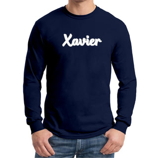 Xavier University Musketeers Basic Script Cotton Long Sleeve T Shirt - Navy