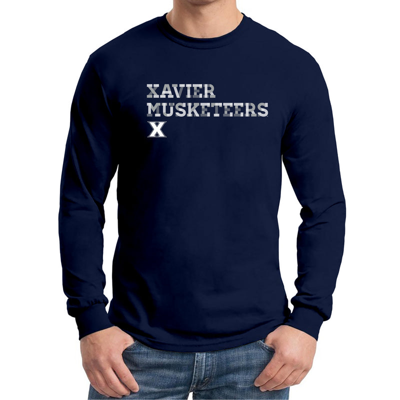 Xavier University Musketeers Patchwork Cotton Long Sleeve T Shirt - Navy