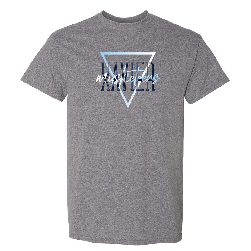 Xavier University Musketeers Gradient Triangle Basic Cotton Short Sleeve T Shirt - Graphite Heather
