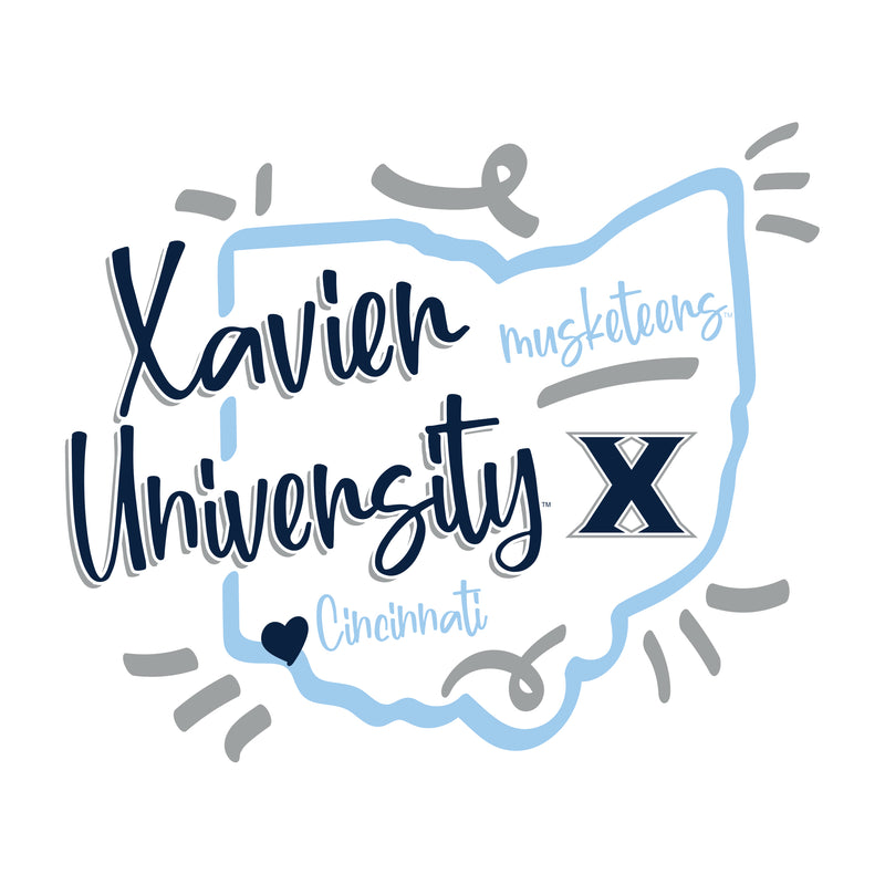 Xavier University Musketeers Playful Sketch Basic Cotton Short Sleeve T Shirt - White
