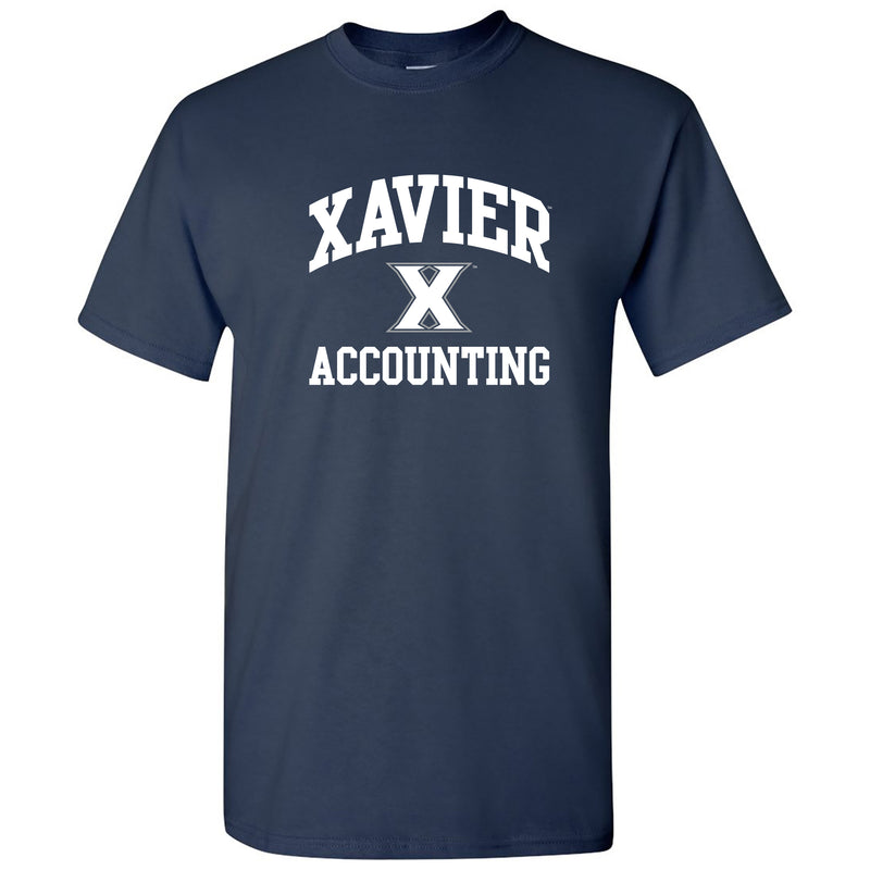 Xavier University Musketeers Arch Logo Accounting Basic Cotton Short Sleeve T Shirt - Navy