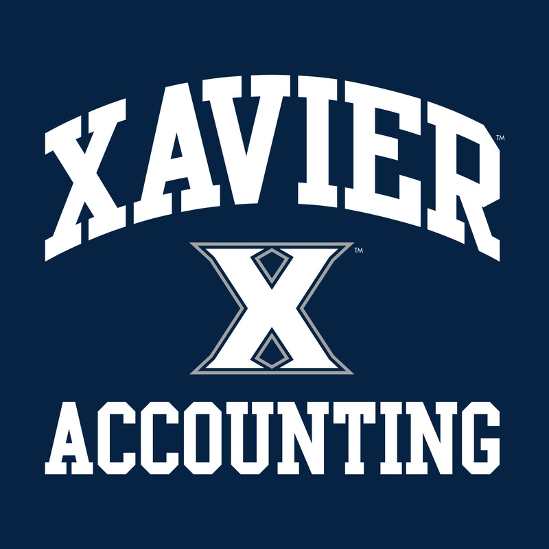 Xavier University Musketeers Arch Logo Accounting Basic Cotton Short Sleeve T Shirt - Navy