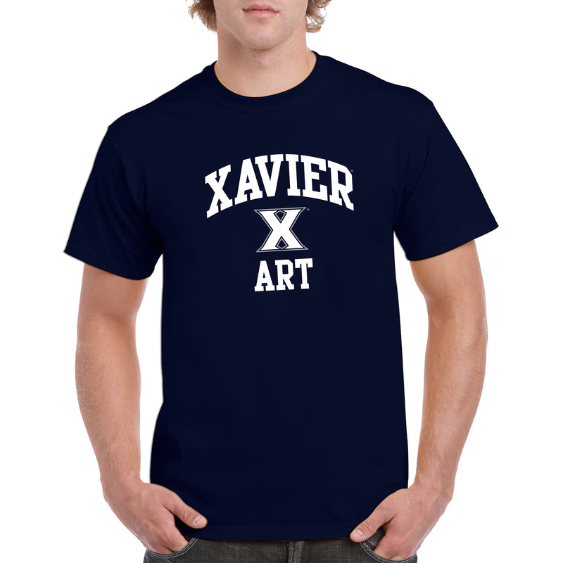 Xavier University Musketeers Arch Logo Art Basic Cotton Short Sleeve T Shirt - Navy