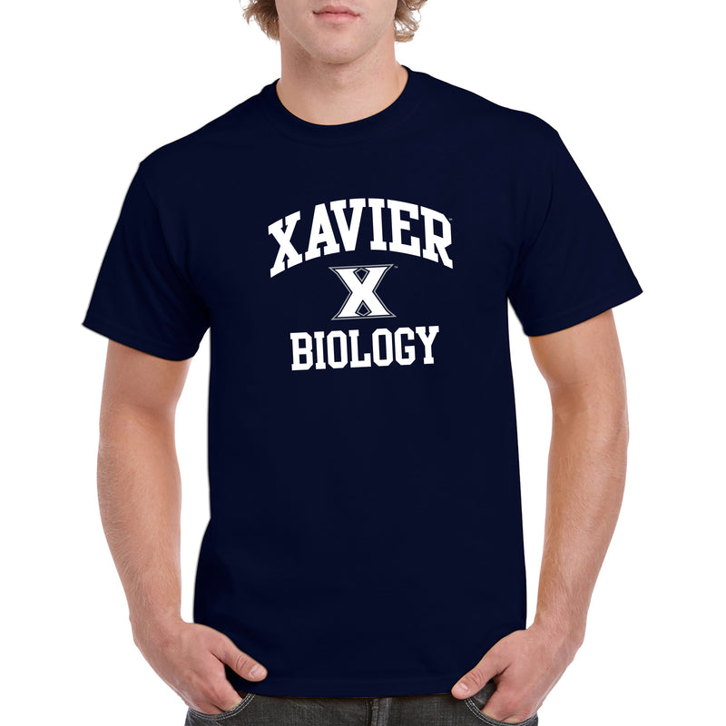 Xavier University Musketeers Arch Logo Biology Basic Cotton Short Sleeve T Shirt - Navy