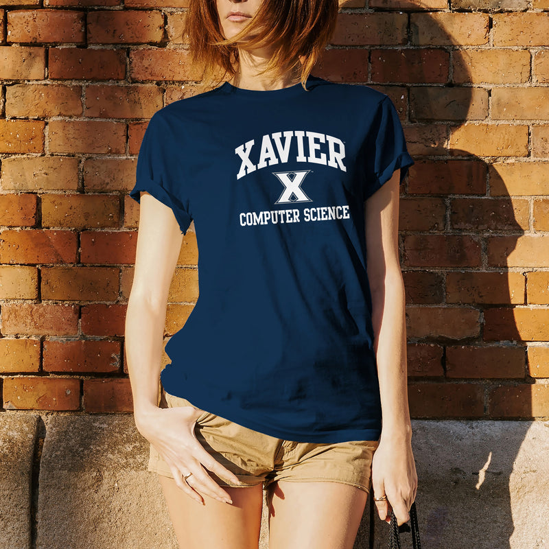 Xavier University Musketeers Arch Logo Computer Science Basic Cotton Short Sleeve T Shirt - Navy