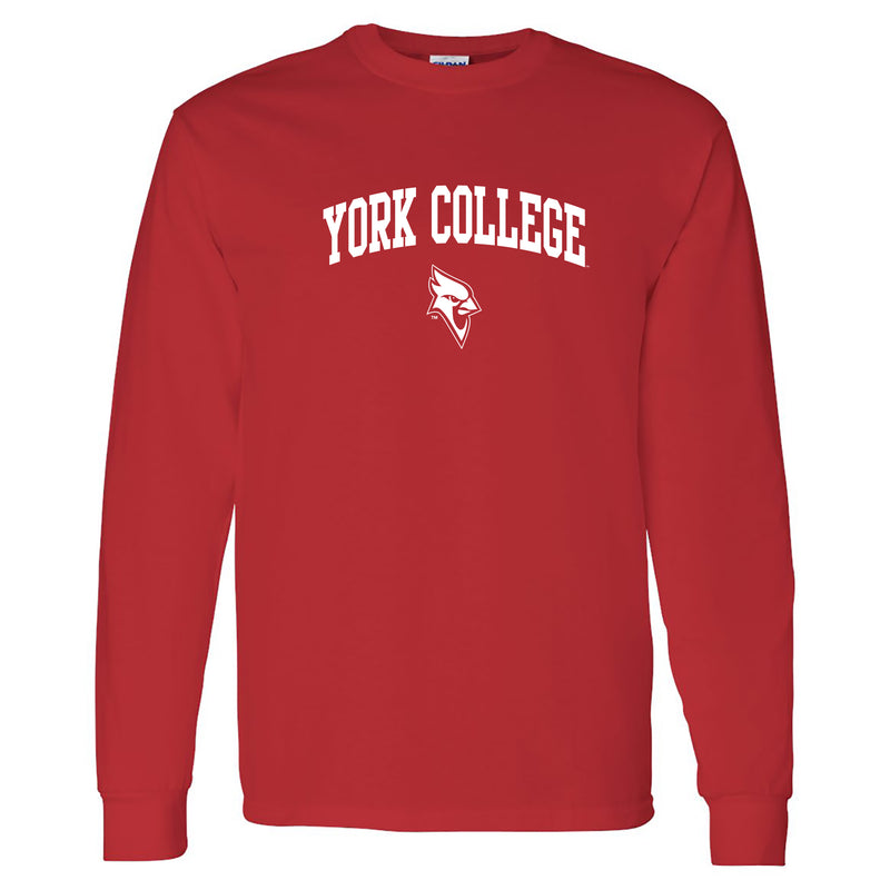 York College Cardinals Arch Logo Basic Cotton Long Sleeve T Shirt - Red