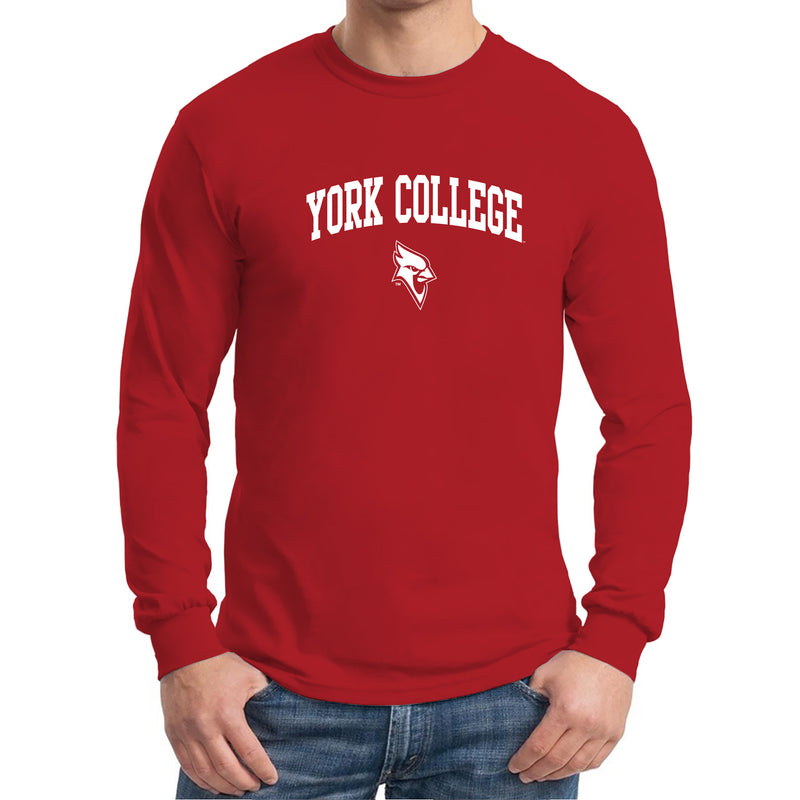 York College Cardinals Arch Logo Basic Cotton Long Sleeve T Shirt - Red