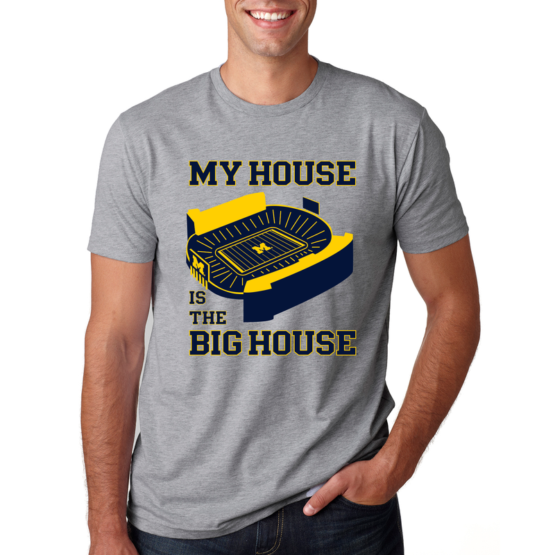 My House Is The Big House University of Michigan Next Level Premium Short Sleeve T Shirt - Heather Grey