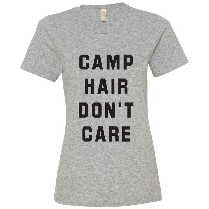 Camp Hair Don’t Care - Hiking, Outdoors, Nature, Summer, Lake, Party - Funny Adult Cotton T Shirt - Heather Grey