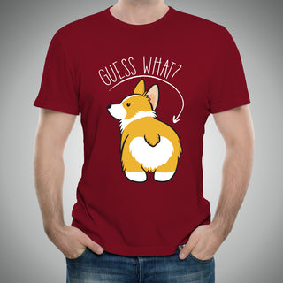 Guess What? Corgi Butt - Funny Dog Graphic T-Shirt - Cardinal