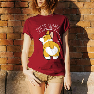 Guess What? Corgi Butt - Funny Dog Graphic T-Shirt - Cardinal