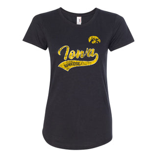 University of Iowa Hawkeyes Tail Script Anvil Women's Short Sleeve T Shirt - Black