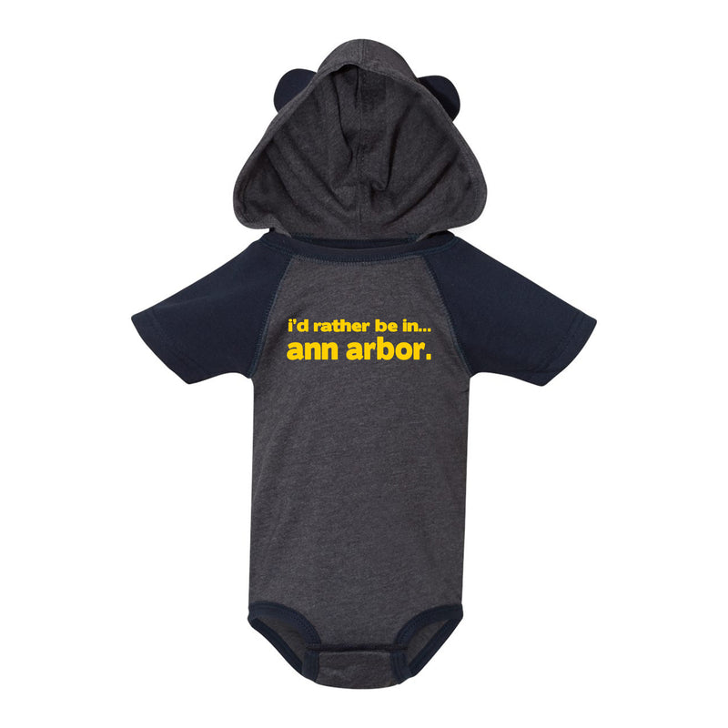 I'd Rather Be In Ann Arbor Infant Hooded Bear Ears Creeper - Vintage Navy