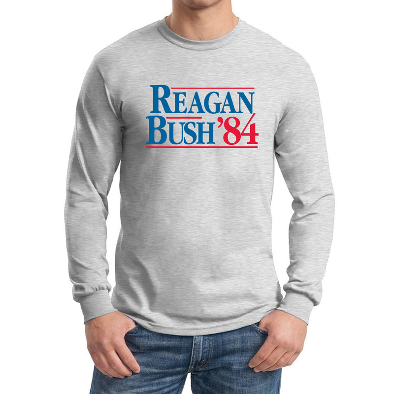 Long Sleeve Reagan/Bush 84 - Ronald Reagan, George Bush, Republican - Adult Cotton T-Shirt - Sport Grey
