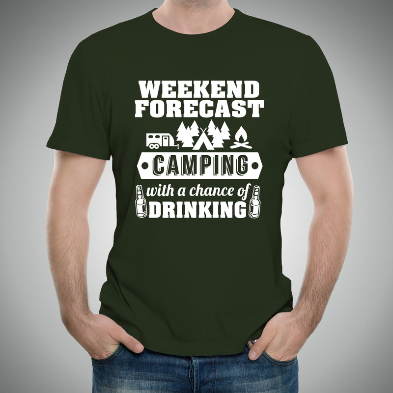 Weekend Forecast Camping With a Chance of Drinking - Hiking, Outdoors, Nature, Fishing, Drinking - Funny Adult Cotton T-Shirt - Forest