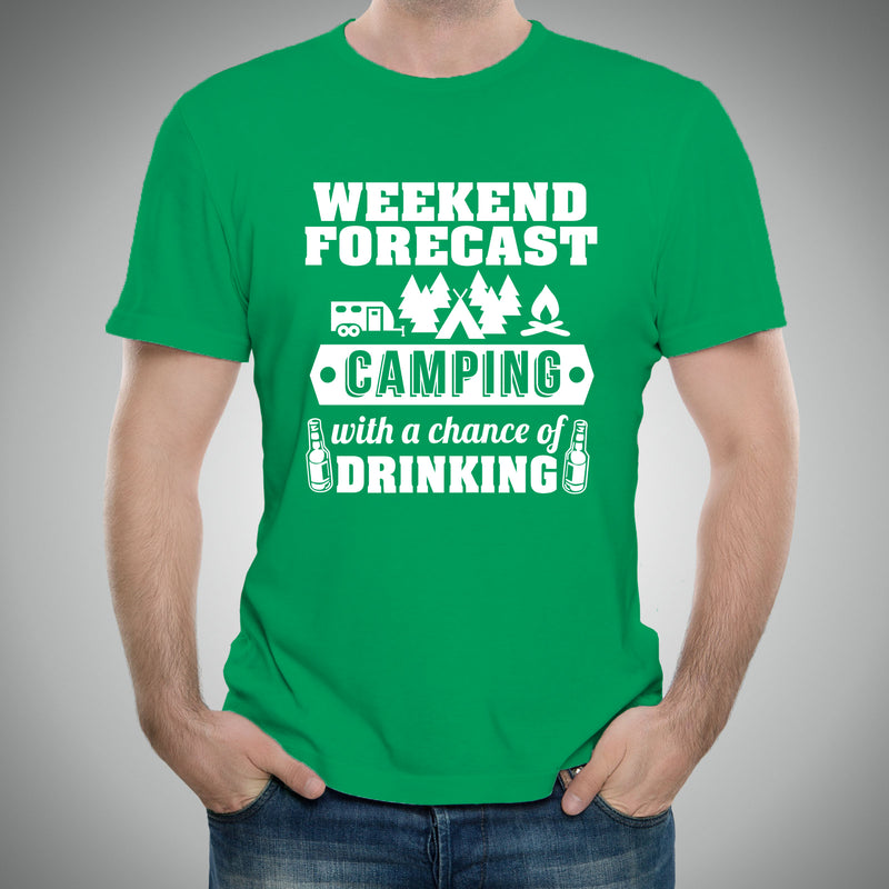 Weekend Forecast Camping With a Chance of Drinking - Hiking, Outdoors, Nature, Fishing, Drinking - Funny Adult Cotton T-Shirt - Green