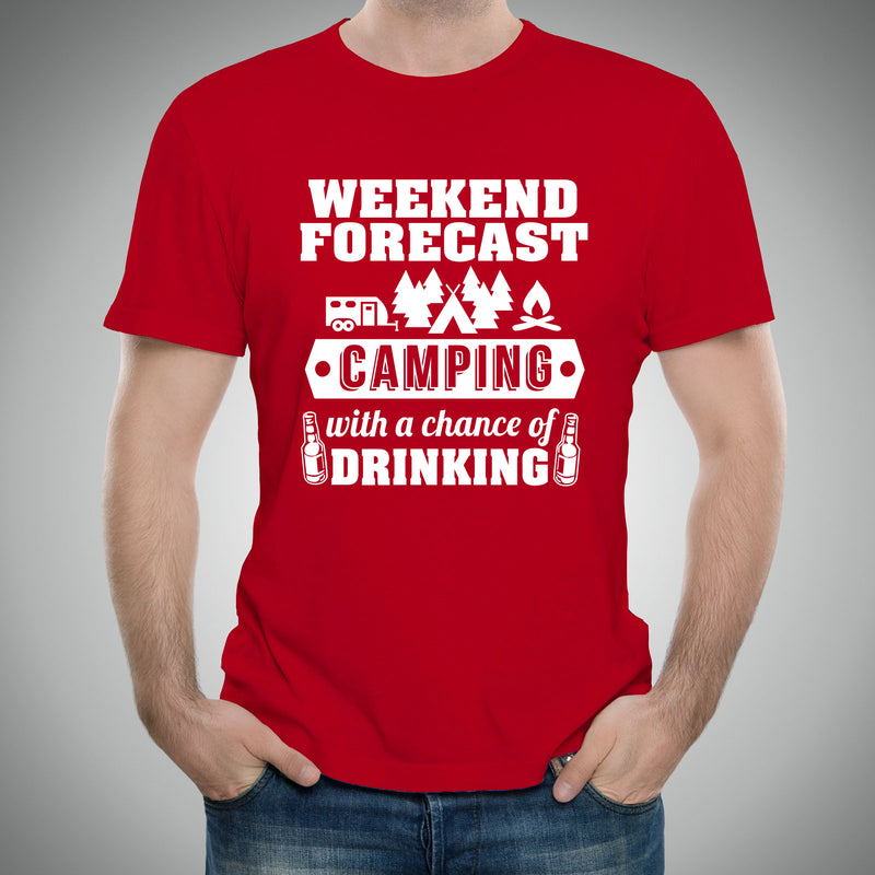 Weekend Forecast Camping With a Chance of Drinking - Hiking, Outdoors, Nature, Fishing, Drinking - Funny Adult Cotton T-Shirt - Red