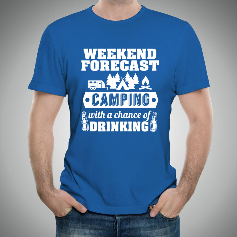 Weekend Forecast Camping With a Chance of Drinking - Hiking, Outdoors, Nature, Fishing, Drinking - Funny Adult Cotton T-Shirt - Royal